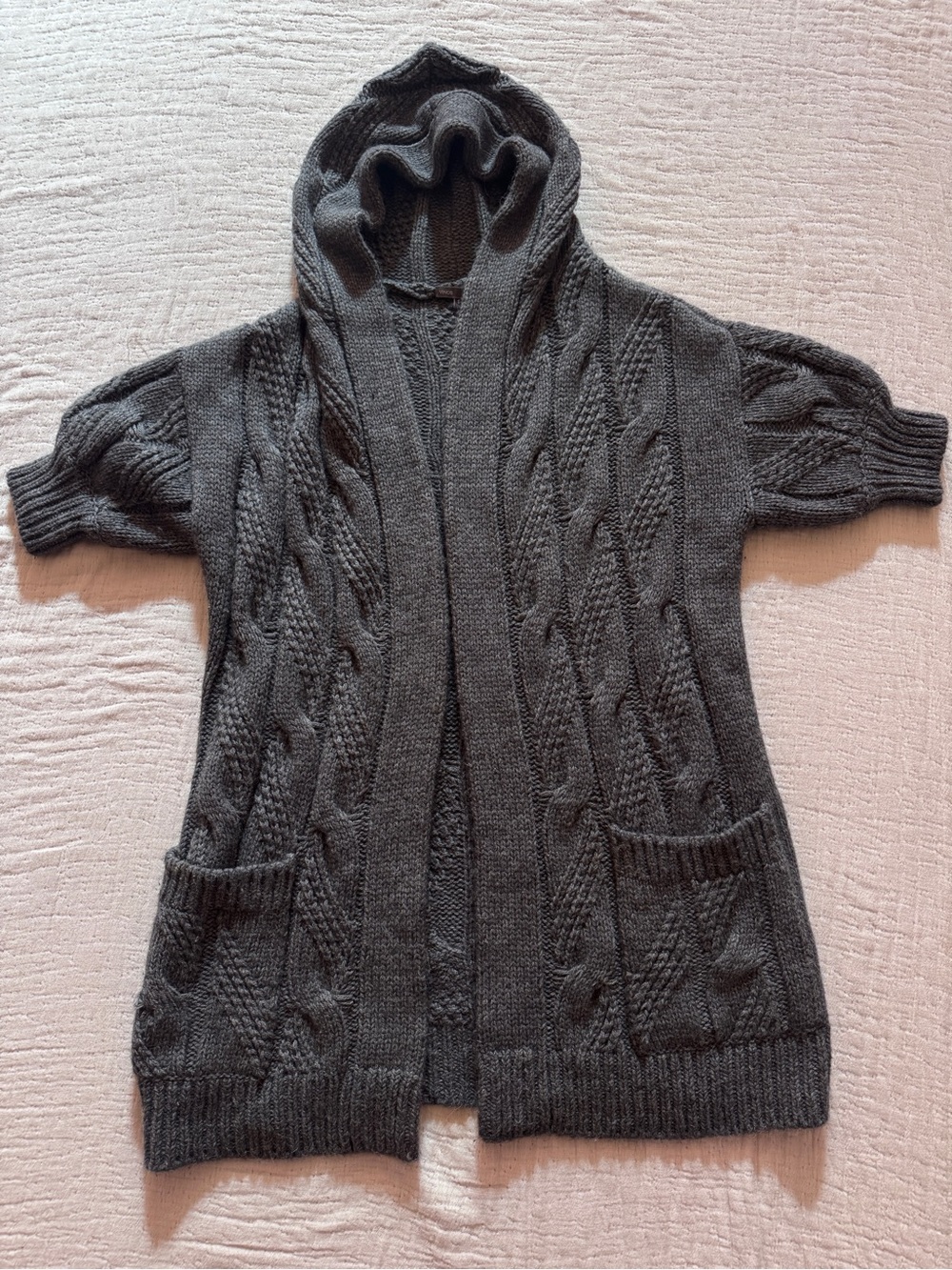Vince Hooded Cable-Knit Short Sleeve Sweater Sz S
